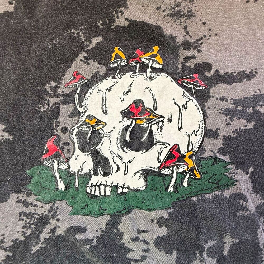 WXYZ MFG CO Mens M Short Sleeve Pullover Hoodie Gray/Black Tie-Dye Skull Graphic